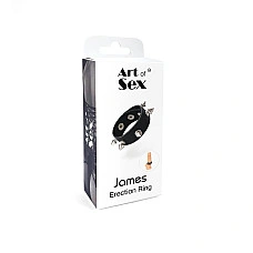 Ерекційне кільце з шипами з натуральної шкіри Art of Sex - James, колір Чорний
