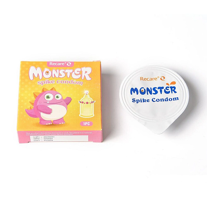 Насадка на член Recare Pink Monster Spike Condom (презерватив с шариками и усиками)