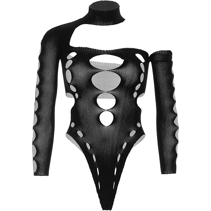 Бесшовное боди на одно плечо Leg Avenue Seamless thong back bodysuit, One Size, черное