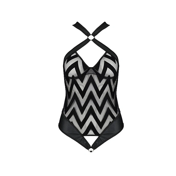 Сетчатый боди с халтером и ритмичным рисунком Passion Hima Body XXL/XXXL, black