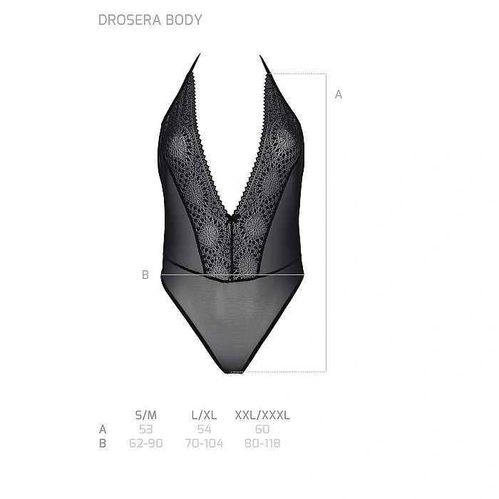 Боди Passion DROSERA BODY black, S/M, высокие вырезы, верх на завязках
