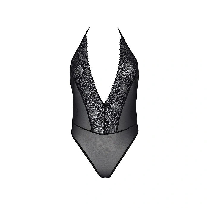 Боди Passion DROSERA BODY black, S/M, высокие вырезы, верх на завязках