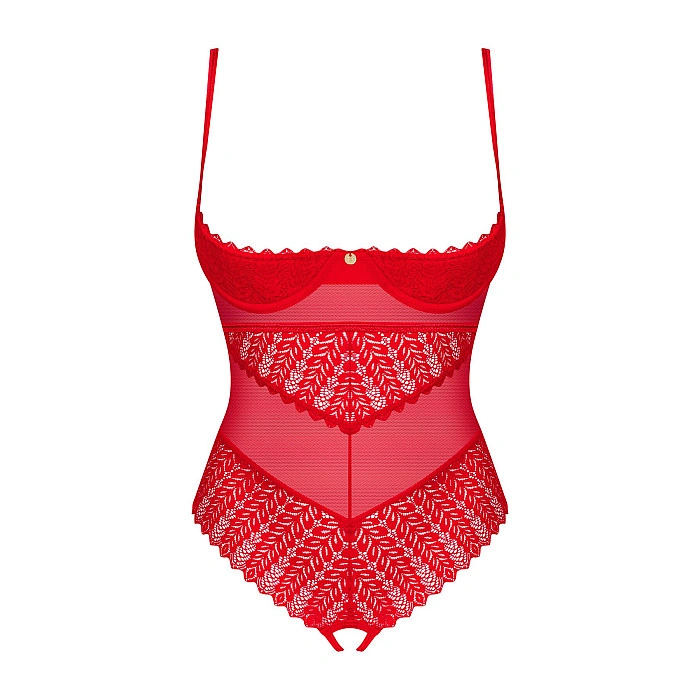 Боди с доступом Obsessive Ingridia crotchless teddy XL/2XL, красное, открытая грудь