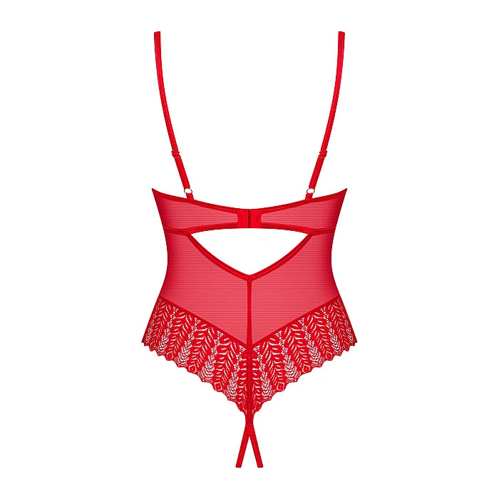 Боди с доступом Obsessive Ingridia crotchless teddy XL/2XL, красное, открытая грудь