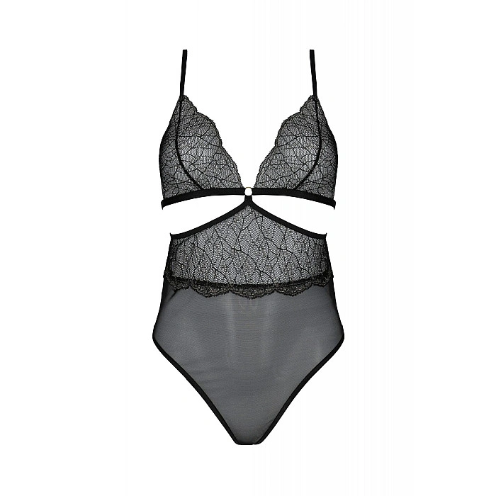 Боди Passion AMBERLY BODY 6XL/7XL black, ассиметричный крой, кружевной лиф, золотая нить