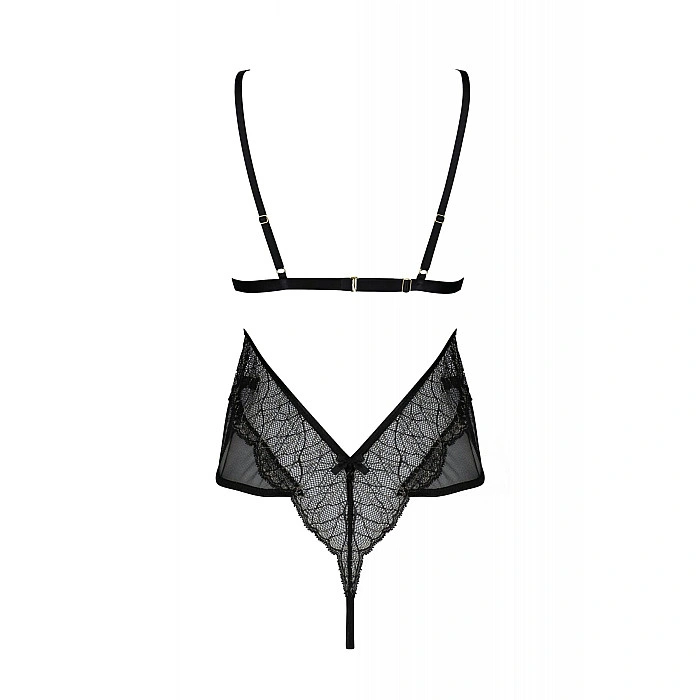 Боди Passion AMBERLY BODY 6XL/7XL black, ассиметричный крой, кружевной лиф, золотая нить