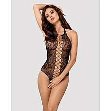 Бодістокінг з ефектом шнурівки Obsessive B113 teddy S/M/L відкрита спина, халтер, з доступом