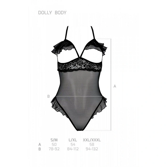 Эротическое боди Passion DOLLY BODY, XXL/XXXL, black, с открытыми чашками