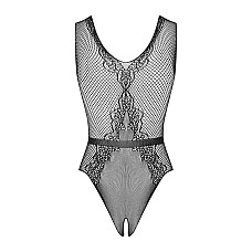 Сітчастий бодістокінг з доступом Obsessive B115 teddy S/M/L, чорний