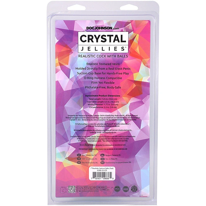 Фалоімітатор Doc Johnson Crystal Jellies - 7 Inch Realistic Cock with Balls - Teal