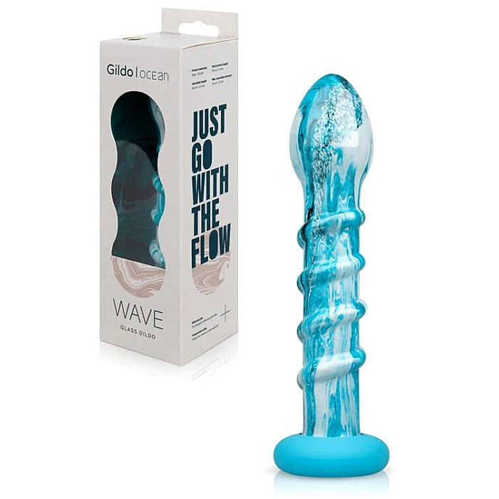 Скляний дилдо Gildo Ocean Wave, з силіконовою основою