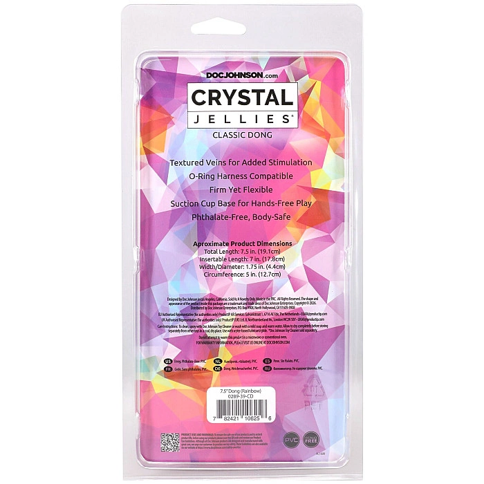 Фаллоимитатор Doc Johnson Crystal Jellies - 7.5 Inch Classic Dong - Rainbow
