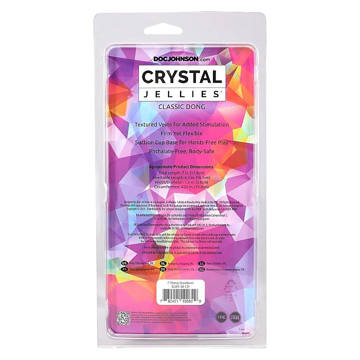 Фаллоимитатор Doc Johnson Crystal Jellies - 7 Inch Сlassic Dong - Rainbow