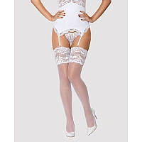 Чулки под пояс с широким кружевом Obsessive 810-STO-2 stockings L/XL, белые