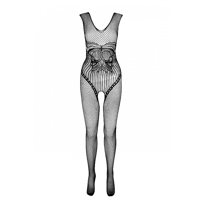 Бодистокинг Passion ECO BS003, черный, One Size, открытая промежность, имитация корсета и чулок