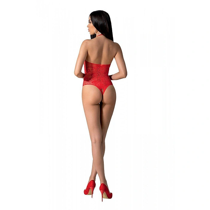 Бодистокинг с имитацией корсетной шнуровки Passion BS094 One Size, red, цветочный узор, с доступом