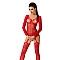 Бодистокинг Passion BS055 red, комбинезон, имитация чулок и пояса, длинный рукав, закрытое плечо