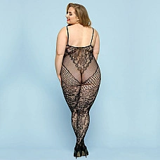 Відвертий бодістокінг JSY «Фатальна Скарлет» Plus Size, Black, імітація боді, мереживо, доступ