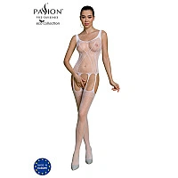 Бодистокинг Passion ECO BS007 white, с доступом, силуэтный рисунок, имитация подвязок