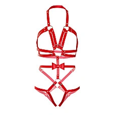 Портупея-тедди из ремней Leg Avenue Studded O-ring harness teddy L Red, экокожа