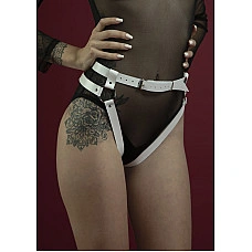 Гартери Feral Feelings - Belt Briefs, трусики, натуральна шкіра, колір білий