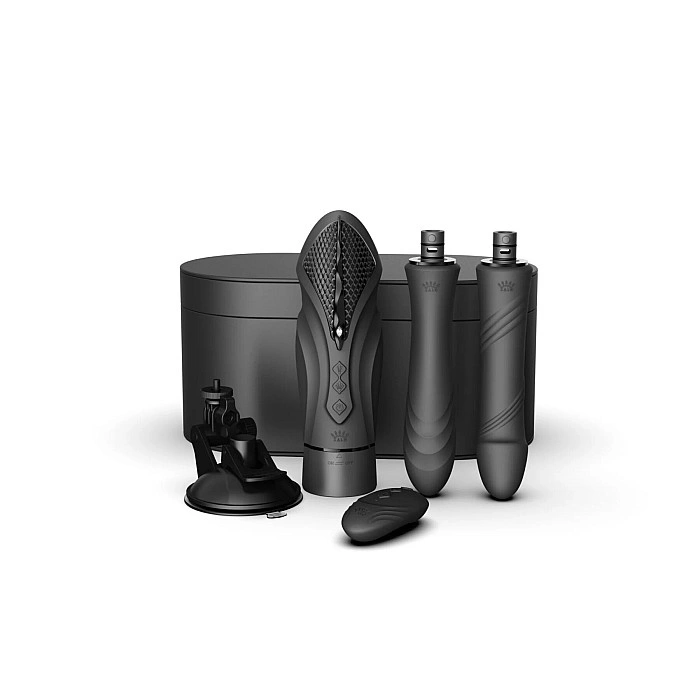 Компактная смарт секс-машина Zalo – Sesh Obsidian Black, 2 насадки, пульт ДУ, кристалл Swarovski
