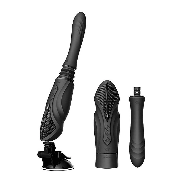 Компактная смарт секс-машина Zalo – Sesh Obsidian Black, 2 насадки, пульт ДУ, кристалл Swarovski