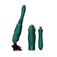 Компактная смарт секс-машина Zalo – Sesh Turquoise Green, 2 насадки, пульт ДУ, кристалл Swarovski