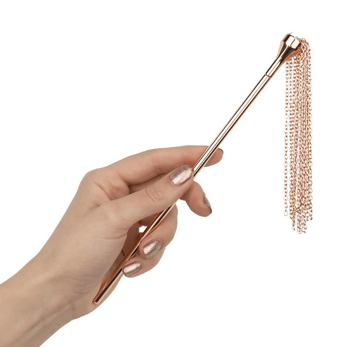 Щекоталка с металлическим флоггером Rosy Gold - Feather Tickler & Whip