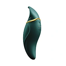 Вибратор 2в1 с язычком Zalo — Hero Jewel Green, кристалл Swarovski