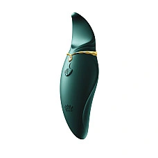 Вибратор 2в1 с язычком Zalo — Hero Jewel Green, кристалл Swarovski