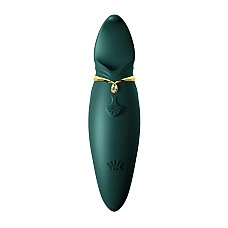 Вибратор 2в1 с язычком Zalo — Hero Jewel Green, кристалл Swarovski