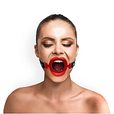 Кляп-розширювач силіконове кільце Art of Sex – Gag ring, червоний, натуральна шкіра