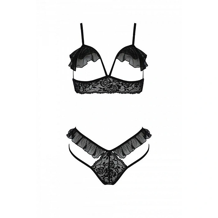 Эротический комплект Passion DOLLY SET, L/XL, black, с открытыми чашками