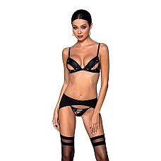 Комплект з екошкіри Passion MILEY SET S/M, black, трусики, бюстгальтер, пояс для панчіх