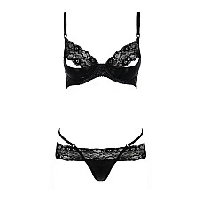 Комплект белья Passion Exclusive NORTH SET S/M, black, лиф и трусики с элементами под латекс