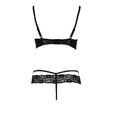 Комплект белья Passion Exclusive NORTH SET S/M, black, лиф и трусики с элементами под латекс