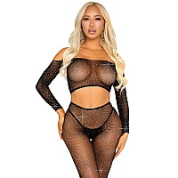 Комплект Leg Avenue Rhinestone Fishnet Crop Top and Legging One Size Black