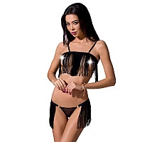 Комплект білизни Passion Exclusive KASSANDRA SET OpenBra L/XL black, ліф з бахроми, трусики-спідниця