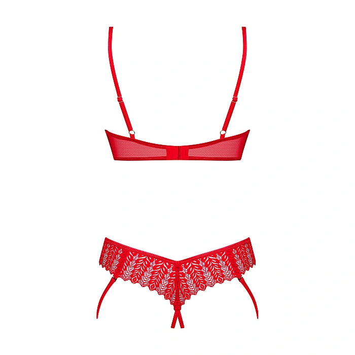 Комплект Obsessive Ingridia 2-pcs crotchless set XS/S, красный, с доступом, открытая грудь