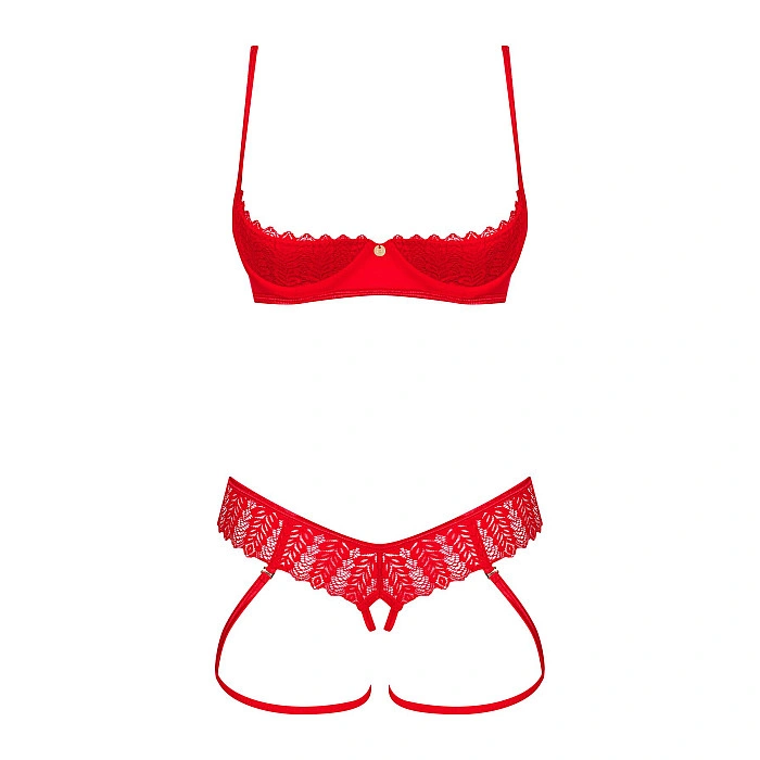 Комплект Obsessive Ingridia 2-pcs crotchless set XS/S, красный, с доступом, открытая грудь