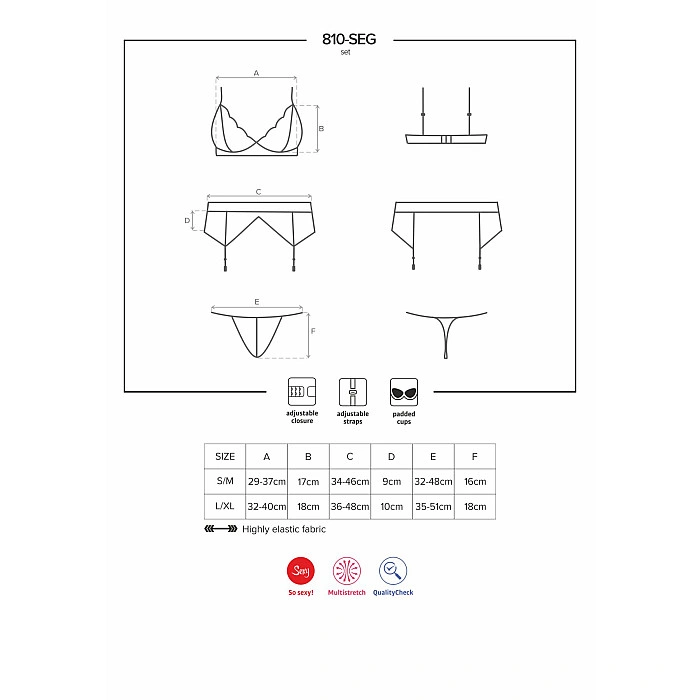 Кружевной комплект белья Obsessive 810-SEG-1 L/XL White, бюстгальтер, стринги, пояс для чулок