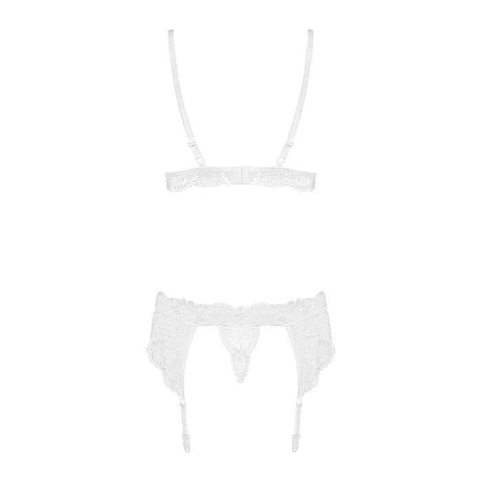 Кружевной комплект белья Obsessive 810-SEG-1 L/XL White, бюстгальтер, стринги, пояс для чулок