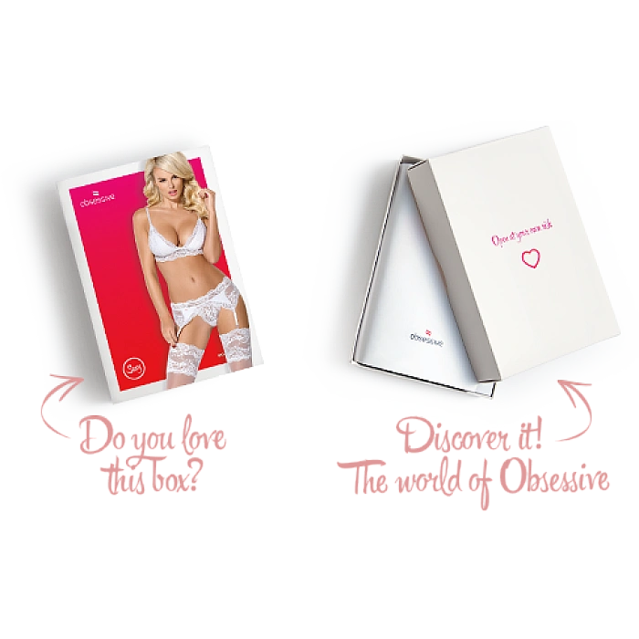 Кружевной комплект белья Obsessive 810-SEG-1 L/XL White, бюстгальтер, стринги, пояс для чулок