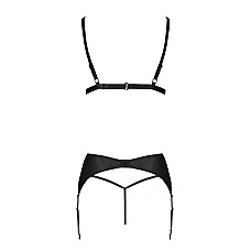 Комплект з екошкіри Passion MILEY SET XXL/XXXL, black, трусики, бюстгальтер, пояс для панчіх