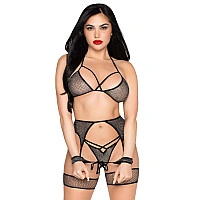 Комплект Leg Avenue Net Bra Top, String & Harness Set One Size Black