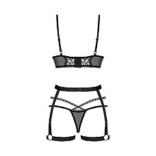 Комплект Obsessive Blomentis 3-pcs set, XS/S, мягкий лиф, стринги со стрепами, пояс с гартерами