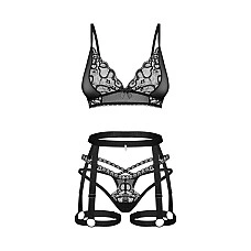 Комплект Obsessive Blomentis 3-pcs set, XS/S, мягкий лиф, стринги со стрепами, пояс с гартерами