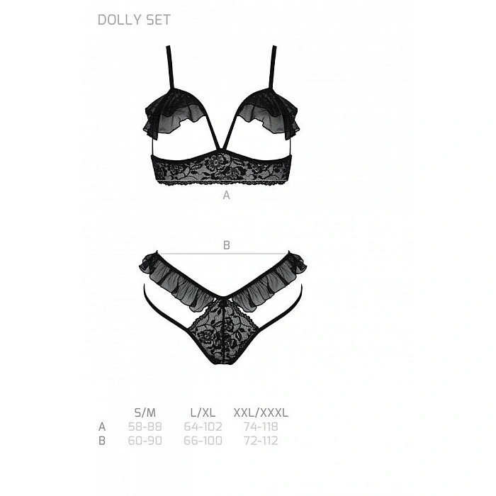 Эротический комплект Passion DOLLY SET, XXL/XXXL, black, с открытыми чашками
