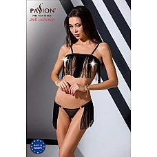 Комплект белья Passion Exclusive KASSANDRA SET OpenBra 2XL/3XL, black, лиф из бахромы, трусики-юбка